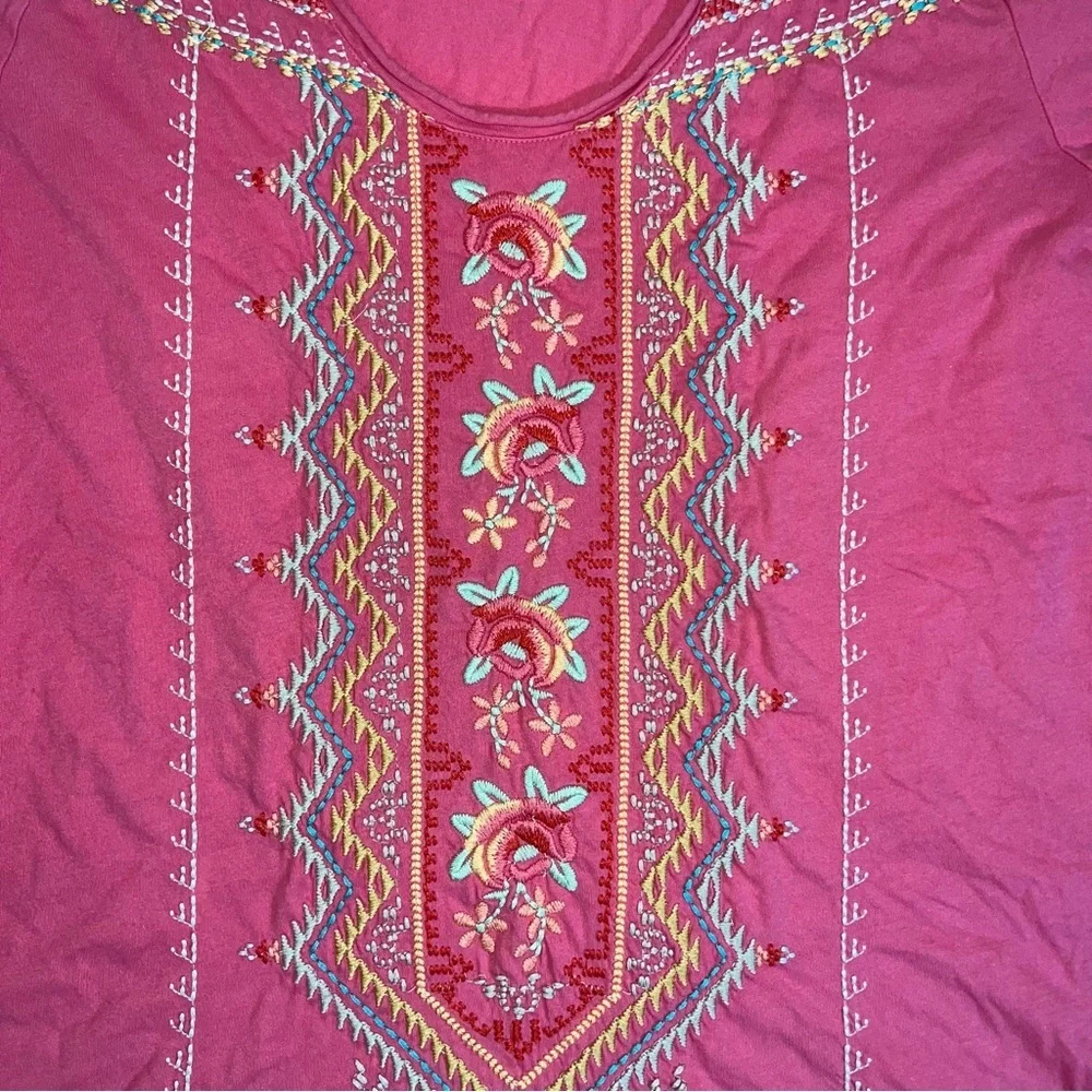 JOHNNY WAS JWLA Womens Top Size Large Embroidered Tunic Boho Designer - Picture 4 of 7